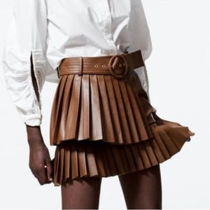 Zara Faux Leather Pleated Skirt